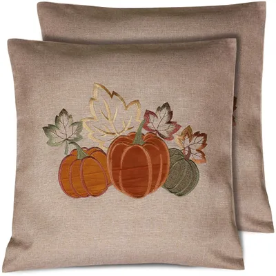 Imagen del producto de Juego de 2 fundas de cojín de 40x40 cm con motivos de calabazas y hojas, ideales para la decoración otoñal