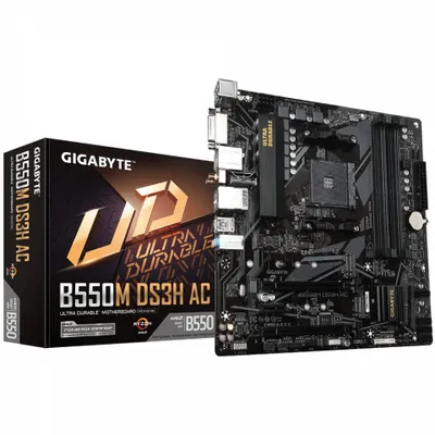 Obrázek produktu pro GIGABYTE B550M DS3H AC, AMD, Socket AM4, AMD Ryzen 3000 Series, AMD Ryzen 4000 Series, AMD Ryzen 5000 Series, Socket AM4, DDR4-SDRAM, 128 GB