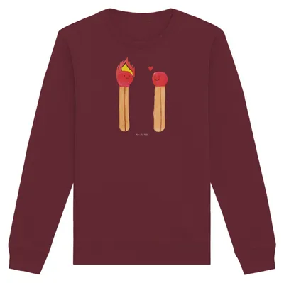 Produktbild von Mr. & Mrs. Panda Baumwoll Sweatshirt Streichhölzer Größe XS - Burgundy - Geschenk, Freundin, Liebesbeweis, Pulli, Liebesgeschenk, Pullover, Sweater, Bio