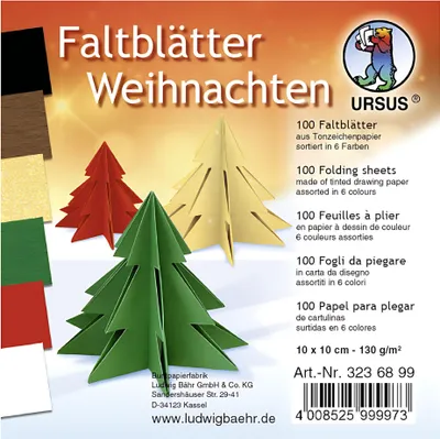 Produktbild von Ursus FALTBL."WEIHNACHTEN" 130G.10x10CM, 100BL,6 FARBEN
