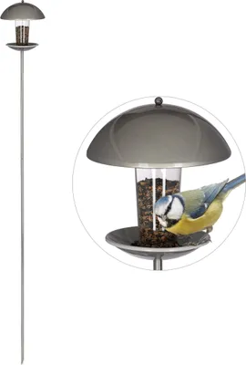 Obrázok produktu pre Krmítko pre vtáky Relaxdays, závesné alebo nalepovacie, do záhrady a na balkón, s tyčou V: 172 cm, strieborná