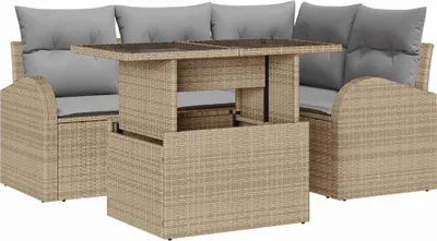 Produktbild von vidaXL Gartensofa-set 5 stk. Beige Poly-Rattan