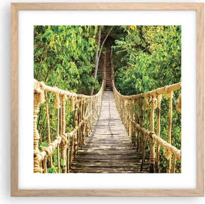 Produktbild von Gerahmtes Poster - Rahmen in heller Eiche - Brücke Seil Dschungel - 40x40 cm - Wand Bild - Wanddeko - Wandbilder - Wandposter - Bilderrahmen - Bilder - Kunstdruck - Wandbild - P2NAC40x40-4319