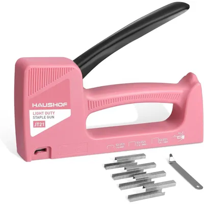Productafbeelding van Handtacker, heftpistool, houttacker, nietjes, type 53, 8 mm, 800 stuks, roze