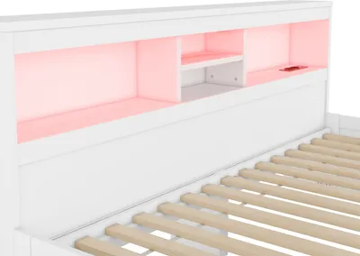 Produktbild von okwish Schlafsofa Daybett 90x200cm mit Lattenrost, Tagesbett Kinderbett Jugendbett mit 2 USB- und 2 Ladebuchsen, Ambiente-Beleuchtung(Ohne Matratze)- Weiß