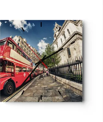 Produktbild von Wanduhr - Quadrat - Glasuhr - Architektur London Stadt - 30x30cm - Schleichendes Uhrwerk - Lautlos - zum Aufhängen bereit - Dekoration Modern - Wanddekoration aus Glas - C3AC30x30-2405