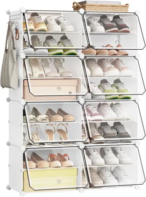 Produktbild von EUDAD Schuhboxen, Schuhregal Kunststoff, mit Haken, Tür, Schuhaufbewahrung platzsparend, 80 x 120 x 30 cm