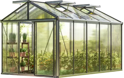 Produktbild von GFP Gewächshaus Diamas 23 Premium 235x385 cm mit integriertem Fundament 16 mm Doppelstegplatten, Farbe Aluminium Silber