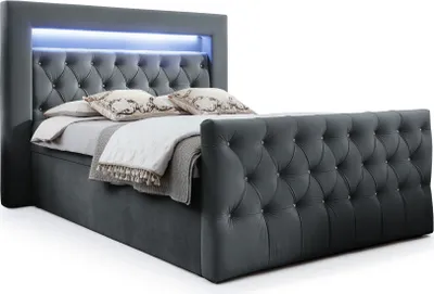 Obrázek produktu pro Kontinentální postel se zásuvkami 180x200 Valera Lux - sametová tkanina, čelo s LED osvětlením, hlavní matrace z vysoce pružné pěny - šedá (Slow Motion 85)