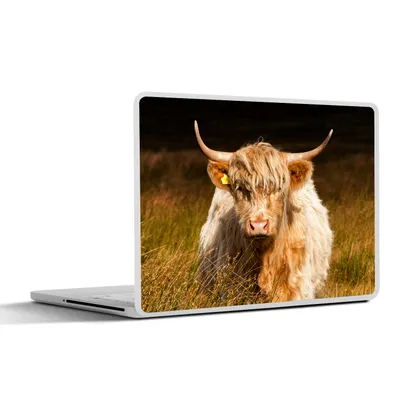 Produktbild von MuchoWow® Laptop Aufkleber Sticker Cover Schottische Highlander - Licht - Gras - Tiere 25x18 cm - Laptop-Deko