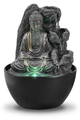 Immagine prodotto di Fontana da tavolo - Buddha - Illuminazione LED - Resina - H 18 cm - Nero