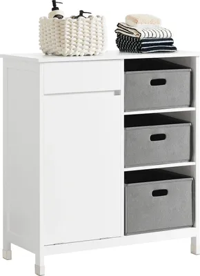 Image de BZR77-W Armoire à linge pour la salle de bain, sacs à linge pliables, blanc