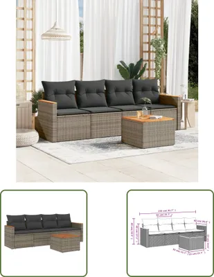 Produktbild von The Living Store 5-tlg. Garten-Sofagarnitur mit Kissen Grau Poly Rattan
