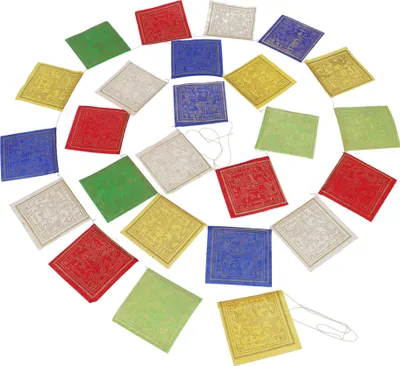 Produktbild von Gebetsfahne aus Papier 2,5 m Buddhistische Dekoration aus Loktapapier - 5 Elemente 10*10 cm, Mehrfarbig, Lokta-Papier, Gebetsfahnen