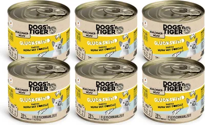Produktbild von Dogs’n Tiger Junior, Kitten, Nassfutter, Katzenfutter, Getreidefrei, Glückskind, Huhn & Forelle, 6x200g
