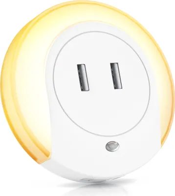 Image de Bearware LED veilleuse, blanc chaud, lampe de nuit avec fonction de charge USB, capteur de luminosité et de crépuscule