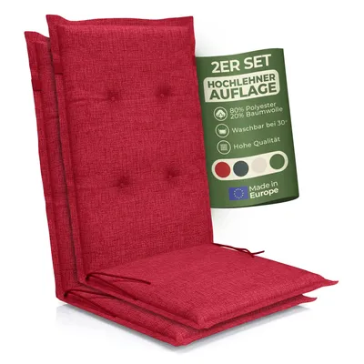 Produktbild von Hochlehner Auflage Florence– Gartenstuhlauflage Hochlehner, Sitzkissen Stuhl, Stuhlkissen & Outdoor Kissen für Gartenmöbel, Farbe:rot, Anzahl:2