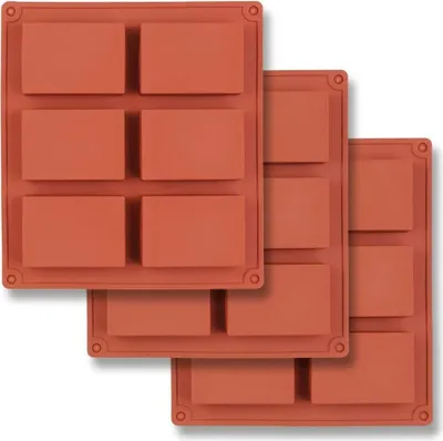 Produktbild von 6-fach rechteckige Silikonform, 3er-Pack rechteckige Formen zur Herstellung von Seifenriegeln, Harz, Schokolade, Seifenkerzen und Jelly-Brown