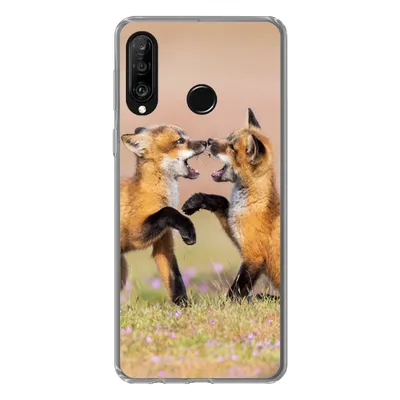 Produktbild von MuchoWow® Handyhülle Schutzhülle Hülle für Huawei P30 Lite Füchse - Blumen - Porträt Silikon Softcase Handy Hülle - Handyhülle