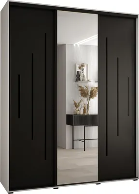 Produktbild von MEBLE KRYSPOL Davos 13 Schrank, drei Türen - 235,2x190x60 cm - Weiß Schwarz Schwarz