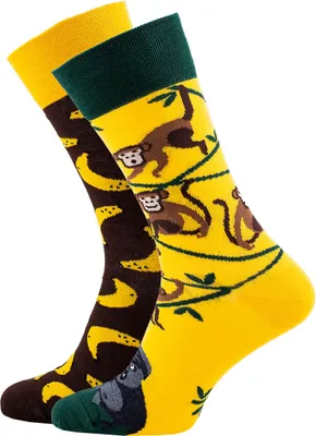 Produktbild von Many Mornings Fröhlich gemusterte Socken Monkey Business gelb-braun Größe 39-42