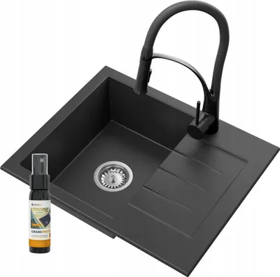 Produktbild von Granitan | Granitspüle Milano - 1 Komora - Schwarz - Mit NEXO Armatur und Abtropffläche