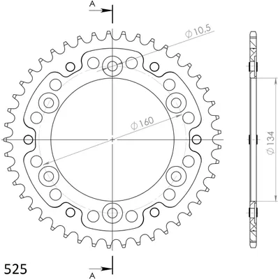 Produktbild von Stealth-Kettenrad Supersprox 525 - 45Z (schwarz) RST-1307:45-BLK|ID 134,0 LK 160,0 6-Loch