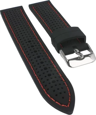 Produktbild von Uhrenarmband Silikon schwarz mit roter Ziernaht 25527S, Stegbreite:22mm