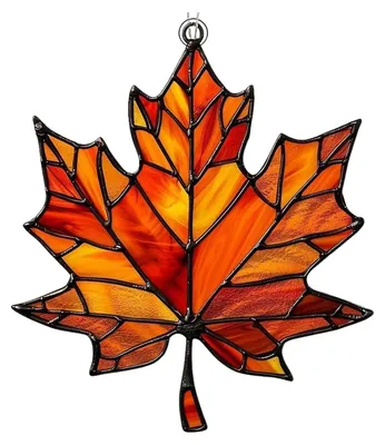 Produktbild von Herbstlicher Ahornblatt-Sonnenfänger, Buntglasfenster-Wanddekoration, Acryl-Herbstblatt-Ornament für Erntedankfest-Partys