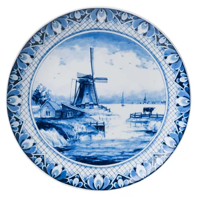 Image de Heinen Delfts Blauw – Assiette murale, motif : moulin