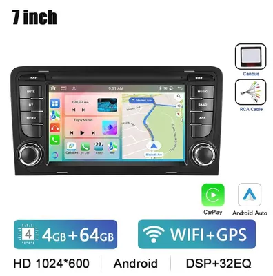 Obrázek produktu pro Autorádio pro Audi A3 8P (2003-2012) - Android 13, 2DIN - Dotykový displej 17,8 cm - CarPlay - 4 GB RAM, 64 GB ROM - GPS navigace - 4G + 64G CarPlay