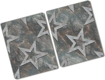 Produktbild von Tulup Glas Herdabdeckplatte - 2x40x52 cm - Glaskeramikkochfeld-Abdeckung Spritzschutz Glasabdeckplatte Kochplattenabdeckung und Schneidebrett - Zweiteilig - Kunst: modern & klassisch - Steinsterne - Grau
