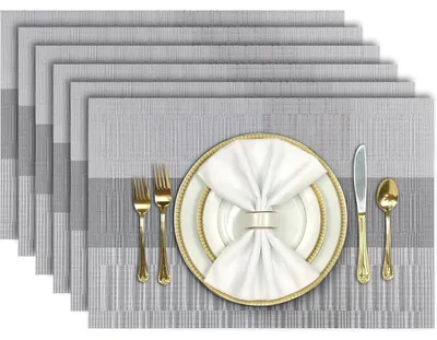 Productafbeelding van Set van 6 wasbare placemats, PVC, antislip, hittebestendig, bambusgrijs, 30x45 cm
