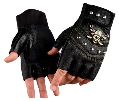Produktbild von Unisex Halbfinger Fahrradhandschuhe aus Kunstleder mit Schädelmuster