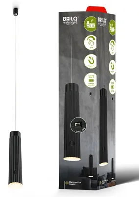 Image de Briloner Suspension sans fil hauteur réglable Ø4,5 x 20,5 cm 3,5 W 280 lm 3000 K blanc chaud dimmable noir - Suspension à batterie pour salle à manger cuisine salon