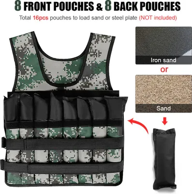 Zdjęcie produktu dla Regulowana kamizelka obciążeniowa z maksymalnym obciążeniem 20 kg do ćwiczeń, fitnessu, budowania mięśni, odchudzania, biegania