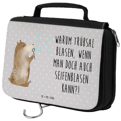 Produktbild von Mr. & Mrs. Panda Make-Up Tasche Bär Seifenblasen - Grau Pastell - Geschenk, Kosmetiktasche, Kulturbeutel, kosmetiktäschchen, Kosmetikbeutel, Teddy, Kulturtasche