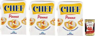 Produktbild von Parmalat Panna chef Sahne per cucinare Kochcreme creme fur Koch, double cream for cooking 3x 200ml + Italian Gourmet polpa 400g