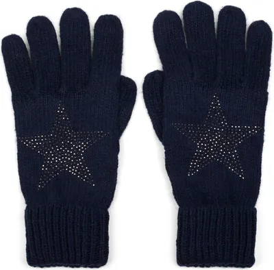 Produktbild von styleBREAKER Damen Strickhandschuhe mit Strass Stern Applikation | warme weiche Winterhandschuhe mit doppeltem Bund | elastische Fingerhandschuhe
