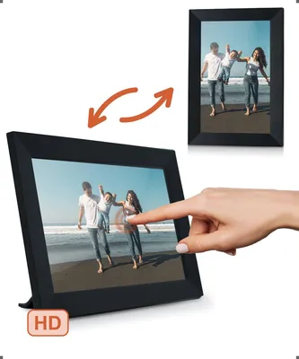Produktbild von Digitaler Bilderrahmen mit WiFi und Frameo App | Schwarzer Fotorahmen 8 Zoll HD+ -IPS Touch Display Micro SD - Touchscreen