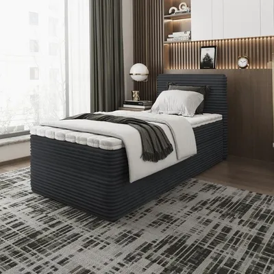 Produktbild von Bett Boxspringbett SENO MINI ohne Topper mit Bettkästen - Doppelbett, Stauraum, Schlafzimmer, Polsterbett 100x200, Schwarz -Tilia 100