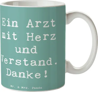Produktbild von Mr. & Mrs. Panda Tasse Spruch Arzt mit Herz - Meeresbrise - Geschenk, Trinkbecher, Danke, Ärztin, Aufmerksamkeit, Kaffeetasse, Wertschätzung, Dankeschön, Kaffeebecher