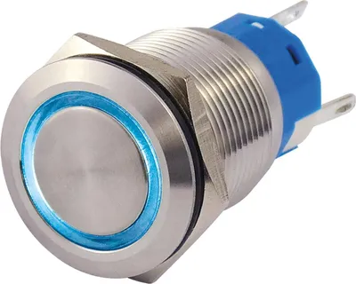 Produktbild von Vollmetallschalter mit Ringbeleuchtung, blau, 19mm-Ø, 250V, 5A, Lötanschluss