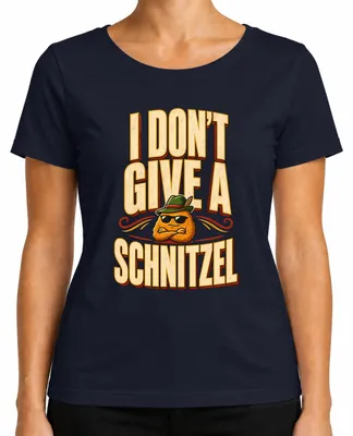 Productafbeelding van "Ik geef geen schnitzel," grappig T-shirt, trui, lederhosen, dames T-shirt, marineblauw, maat XL