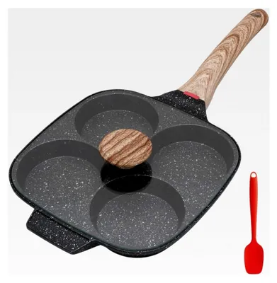 Produktbild von Eierpfanne mit Deckel, 4-Loch-Pfanne aus Antihaft-Aluminium für Frühstück, geeignet für Induktion und Gasherd