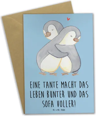 Produktbild von Mr. & Mrs. Panda Grußkarte Bunte Tante - Blau Pastell - Geschenk, Dankeschön, Sofa, Besuch, Leben, Herz, hochzeitskarten, Geschenke, weihnachtskarten, babykarte, Liebe