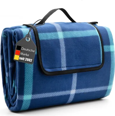 Produktbild von BigDean Picknickdecke 200x200 cm wasserabweisend Karo Design Hell – Picknickdecke XXL ideal für Strand, Garten oder Park