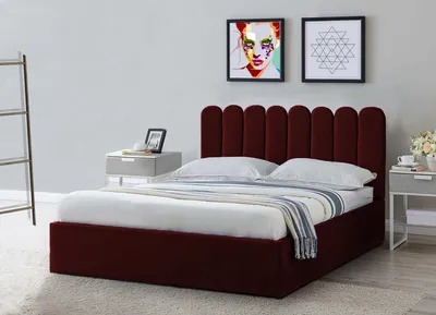 Produktbild von Polsterbett Venezia - Bett mit Stauraum, Bettkasten mit Gasdruckfeder, Kopfteil in Lamellenform, Silberne Beine, Velutto Stoff 212x170x103 cm Rot