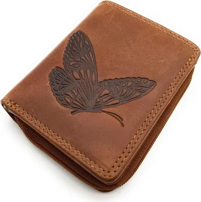 Produktbild von Jockey Club kleine Damen Geldbörse aus Echtleder mit Schmetterlingsprägung braun