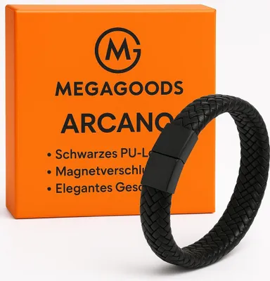 Produktbild von Schwarzes Kunstleder Armband Herren Magnetverschluss Elegant Geschenk DE.